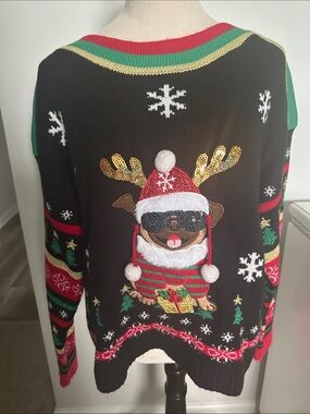 Blizzard Bay Black Holiday Pug Sweater with Red & Green Accents